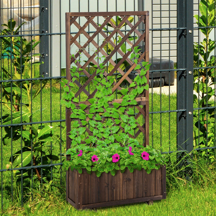 Outsunny 2.4 X 1 X 4.9 Ft Garden Wooden Pine Trough Planter With Topped Trellis Climbing Plants Flow