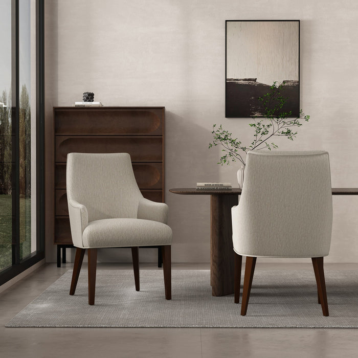 Beever Modern Chenille Wood Armchair in Taupe - Set of 2 Dining Chair 