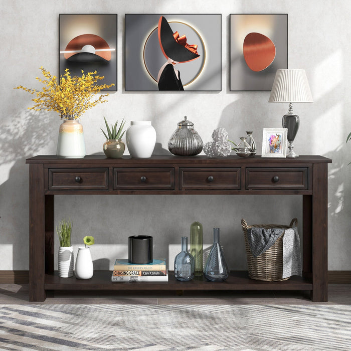 Gracie Solid Wood Console Table With Drawers And Shelf - Espresso 