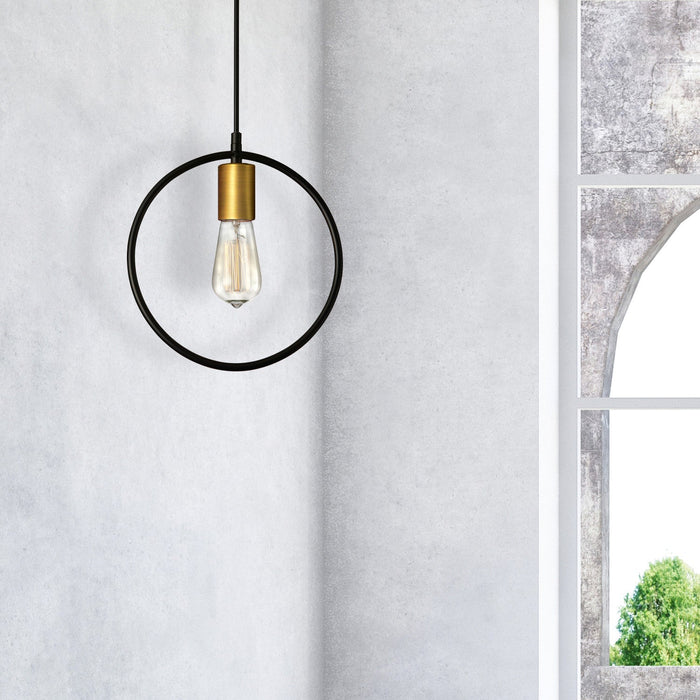 Dainolite Geometric 1 Light Pendant Circle Matte Black/Vintage Bronze Finish Lamp