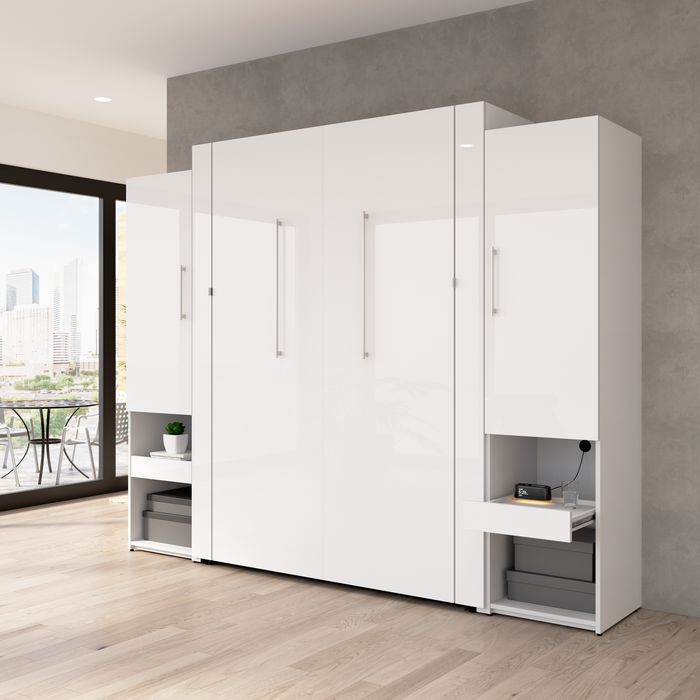 Bestar Avalon Queen Murphy Bed & Storage Cabinets with Pull-Out Shelf (107 W)