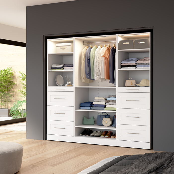Bestar Florence 85\" Modular Reach-In/Walk-In Closet System with LED Lights, Shelves and Drawers Shak