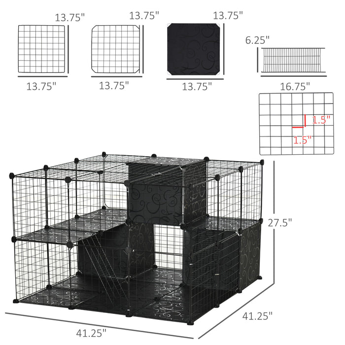 Pawhut Small Animal Cage Rabbit Cage With Door, Guinea Pig Playpen, Small Animal Fence For Bunny, Ch