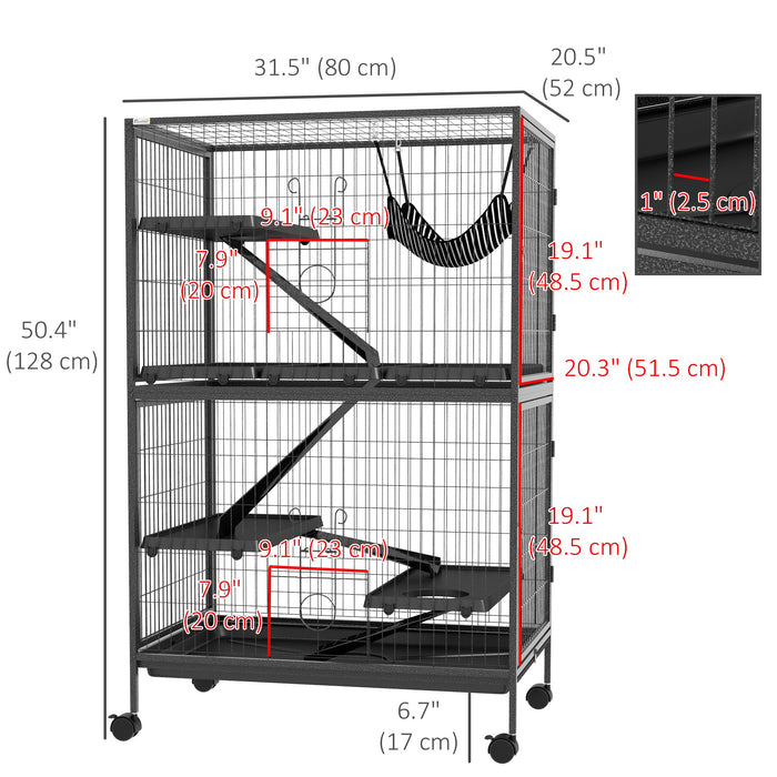 Pawhut 5-tier Rolling Small Animal Cage, Deluxe Guinea Pig Cage, Ferret Cage For Mink Chinchilla Kit