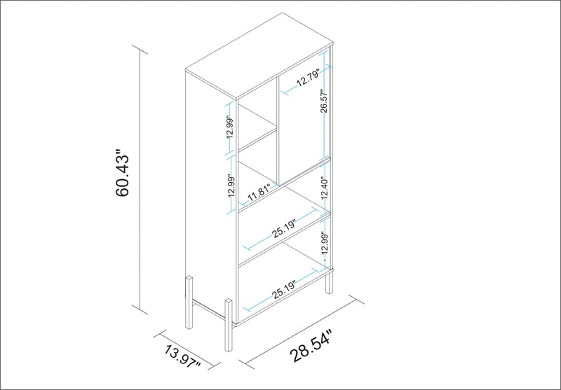 Manhattan Comfort Bowery Bookcase with 5 Shelves - White & Oak