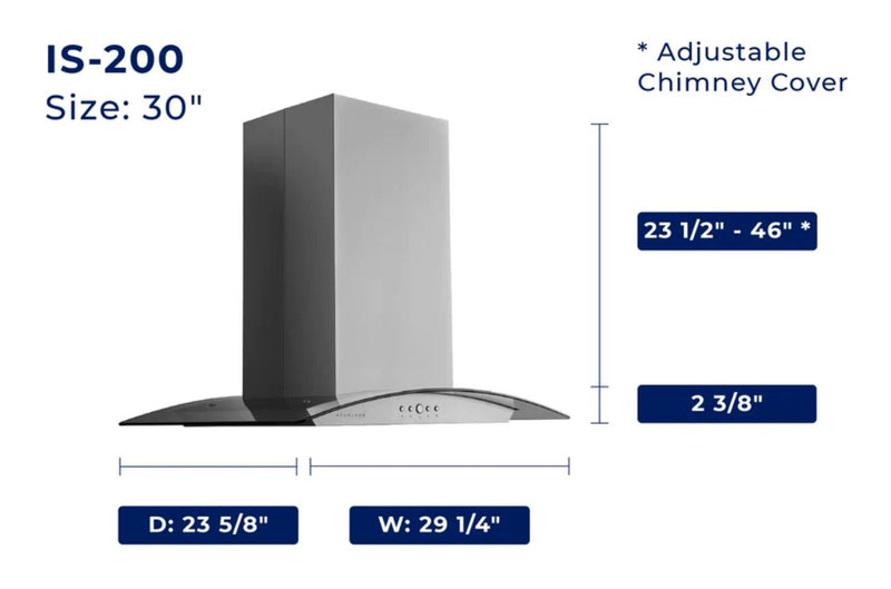 Hauslane 36\" Glass Canopy Island Range Hood - IS-200SS-36