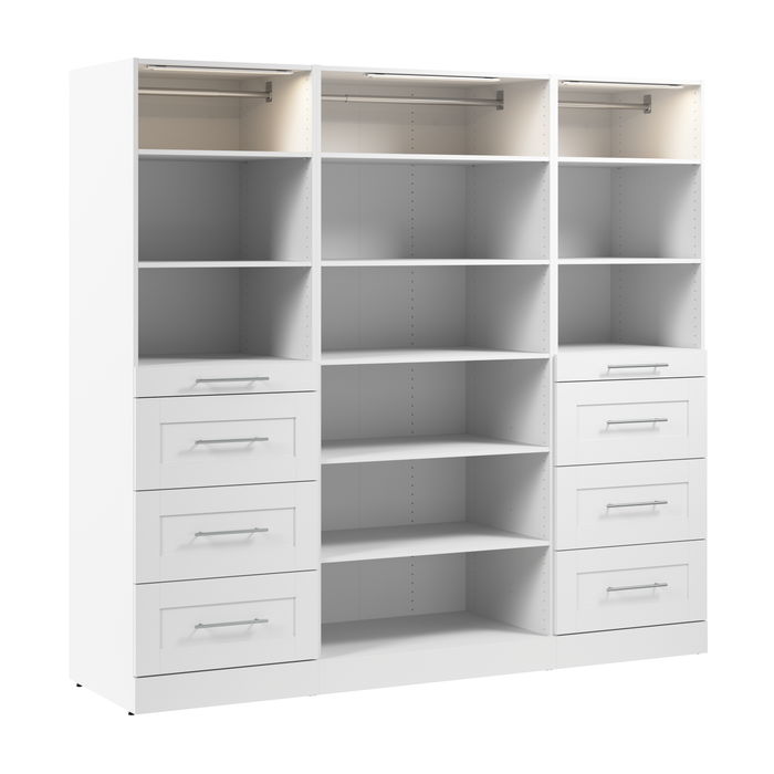 Bestar Florence 85\" Modular Reach-In/Walk-In Closet System with LED Lights, Shelves and Drawers Shak