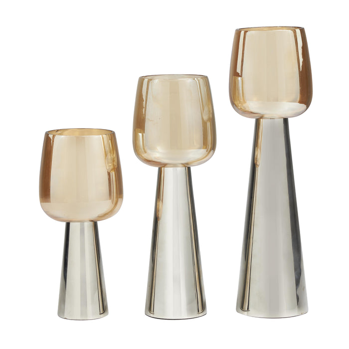 Stainless Steel Glass 8\"/10\"/12\" Candle Holder - Set of 3