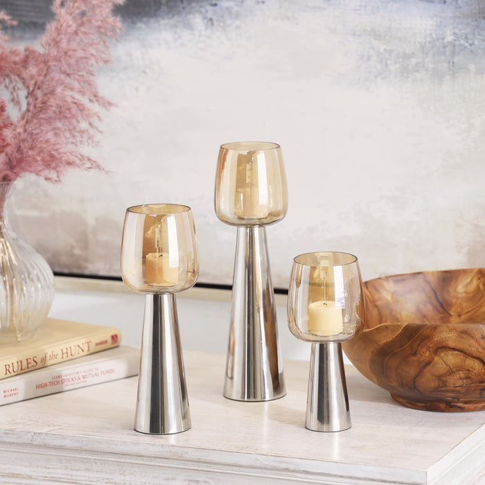 Stainless Steel Glass 8\"/10\"/12\" Candle Holder - Set of 3