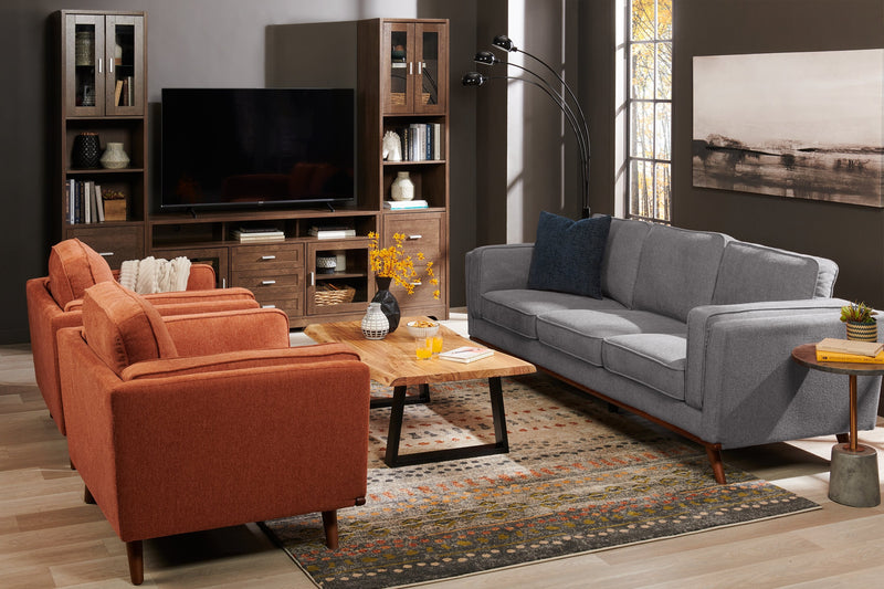Kort & Co. Kassia 90.6\" Linen-Look Fabric Sofa with Wood Base and Legs - Grey 