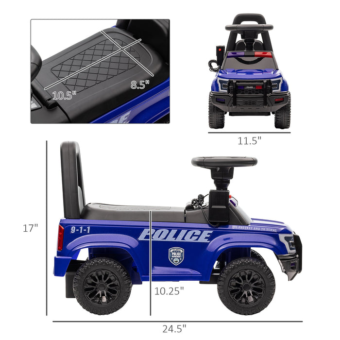Aosom Kids Ride On Sliding Car With Hidden Under Seat Storage, Ride On Police Car For Toddler With M