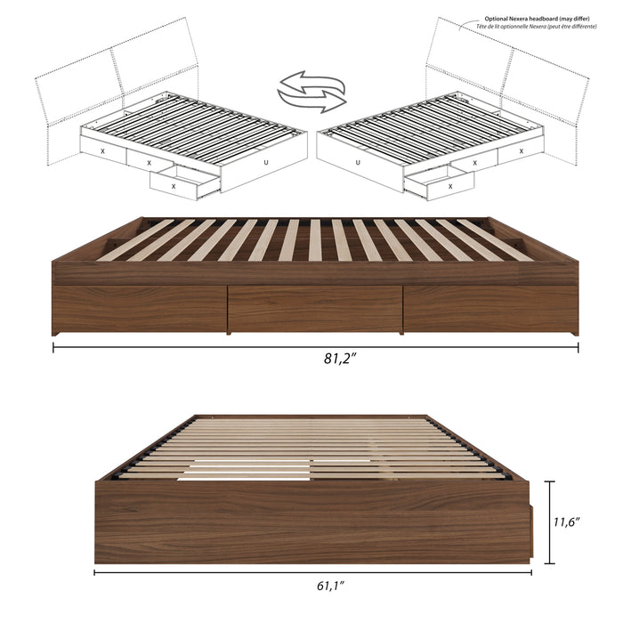 Nordika Queen Storage Platform Bed - Walnut 