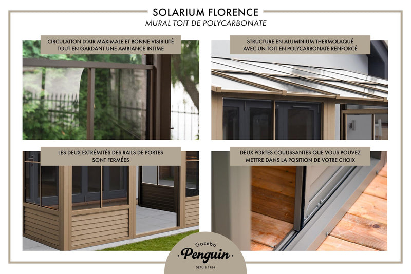 Gazebo Penguin Florence - Wall Mounted Solarium 8x16 Polycarbonate Roof