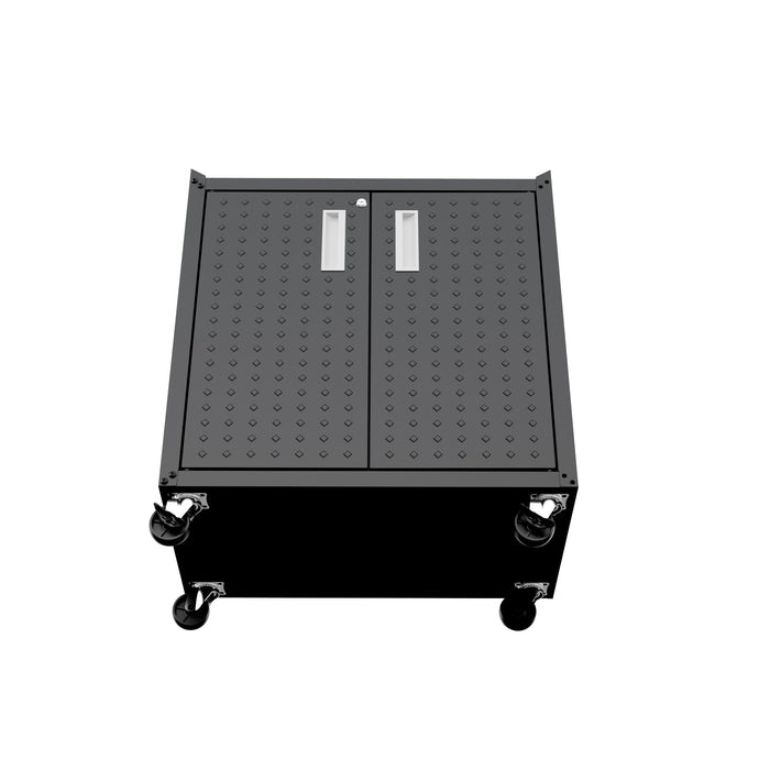 Manhattan Comfort Fortress Textured Metal 31.5\" Garage Mobile Cabinet with 2 Adjustable Shelves - Charcoal Grey