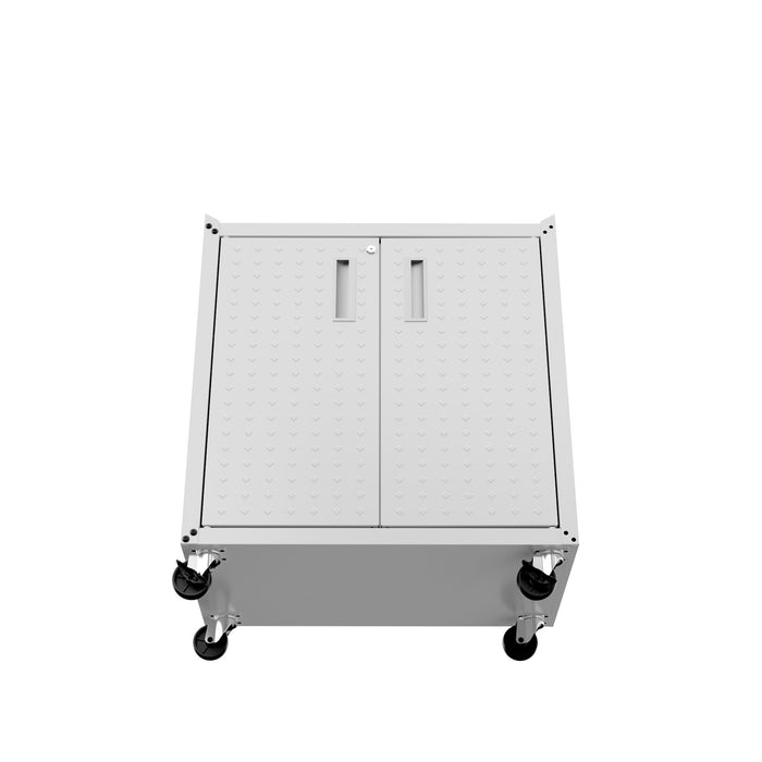 Manhattan Comfort Fortress Textured Metal 31.5\" Garage Mobile Cabinet with 2 Adjustable Shelves - White