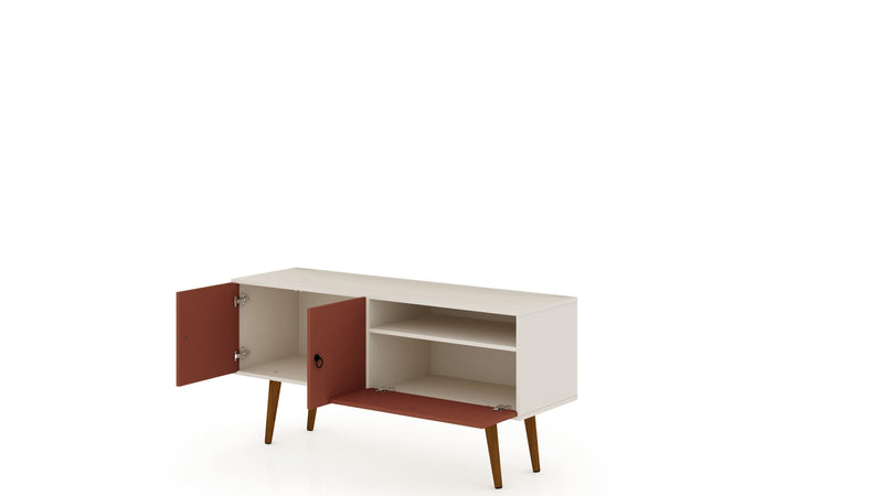 Manhattan Comfort Tribeca 53.94\" Mid-Century Modern TV Stand with Solid Wood Legs - Off White & Terr