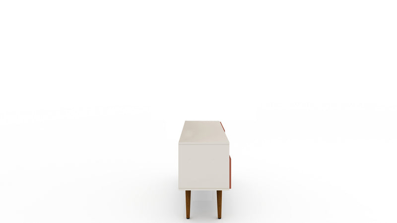 Manhattan Comfort Tribeca 53.94\" Mid-Century Modern TV Stand with Solid Wood Legs - Off White & Terr