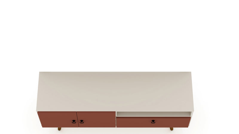 Manhattan Comfort Tribeca 53.94\" Mid-Century Modern TV Stand with Solid Wood Legs - Off White & Terr