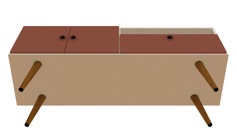 Manhattan Comfort Tribeca 53.94\" Mid-Century Modern TV Stand with Solid Wood Legs - Off White & Terr
