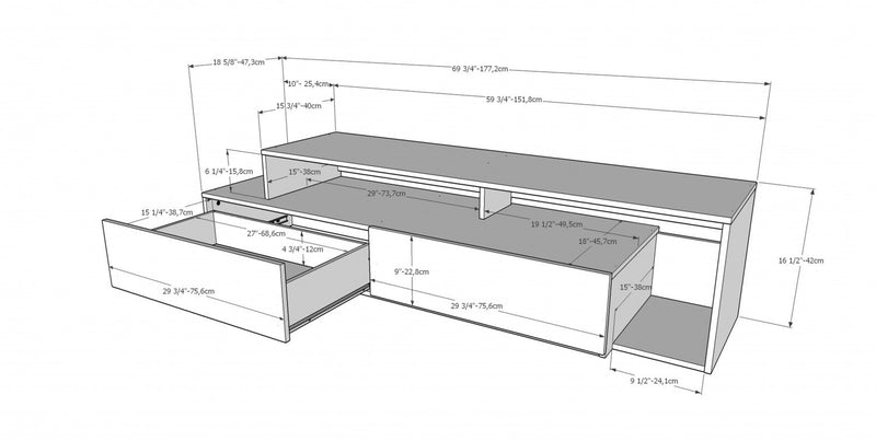 Nordika Damask 72\" TV Stand - Grey/Black 