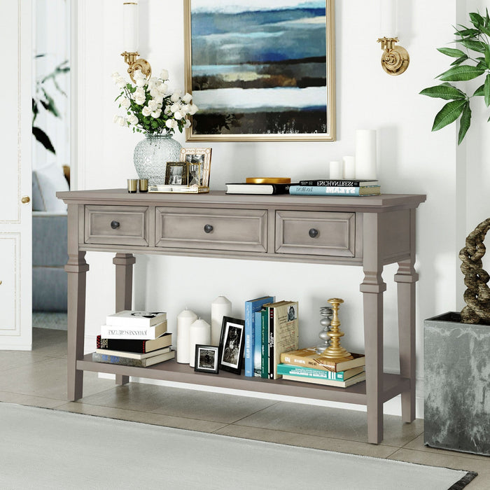 Sabina Solid Wood Console Table With 3 Drawers And Shelf - Grey Wash 