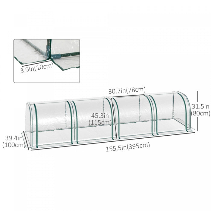 Outsunny 13' X 3' X 2.5' Portable Mini Tunnel Greenhouse With 4 Zipped Doors, Portable Small Green H