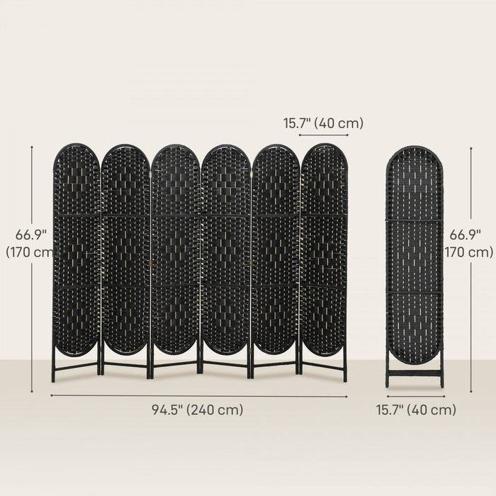 HOMCOM 6 Panel Room Divider, Bohemian Folding Privacy Screen, Black