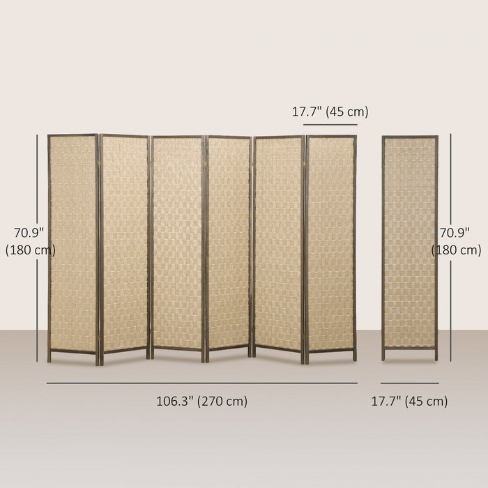 HOMCOM Handwoven 6 Panel Privacy Screen, 6 FT Folding Room Divider, Brown