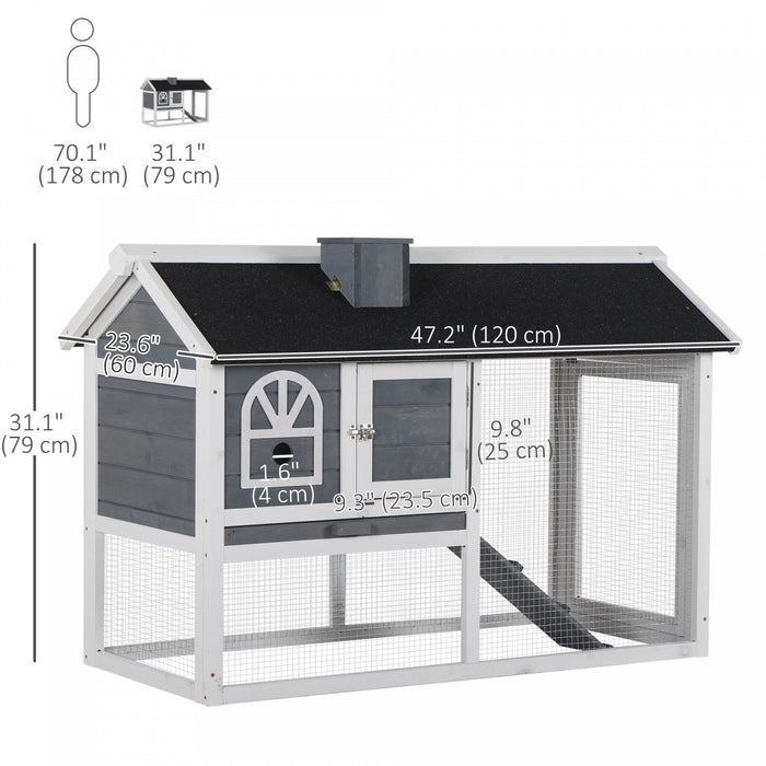 Pawhut Rabbit Hutch, Wooden Guinea Pig Cage Outdoor With Run, Removable Tray, Ramp, Asphalt Roof, Gr
