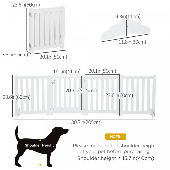 Pawhut Foldable Dog Gate With Door, 4 Panels Freestanding Pet Gate With Support Feet Indoor Playpen 
