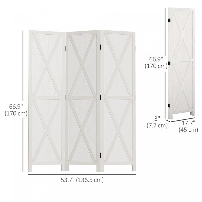 Homcom 3-panel Privacy Screen With Foldable Design Wood Frame White 5.6ft