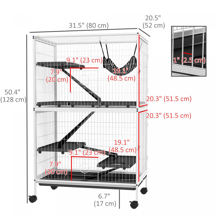Pawhut 5-tier Rolling Small Animal Cage, Deluxe Guinea Pig Cage, Ferret Cage For Mink Chinchilla Kit