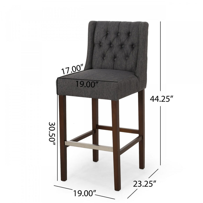Bruce 30.5\" Counter Height Bar Stools Set Of 2 With Metal Legs And Fabric Upholstery - Charcoal Grey 