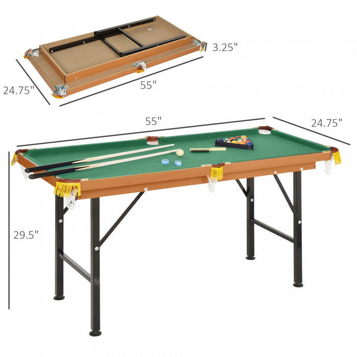 Soozier 54.3\"l Portable Mini Billiard Table Free Standing Foldable With All Accessories Home Pool Ga