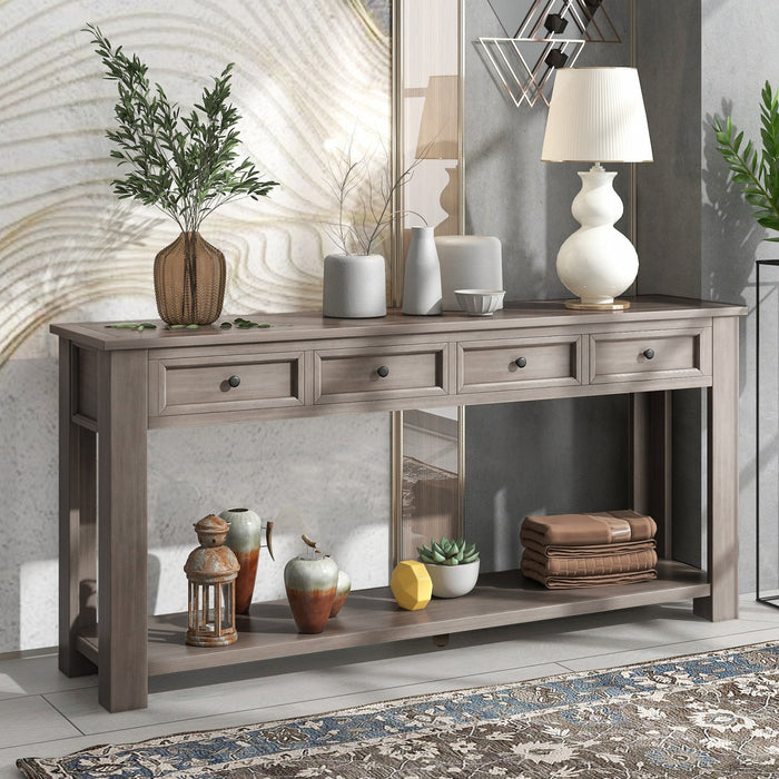 Gracie Solid Wood Console Table With Drawers And Shelf - Grey Wash 