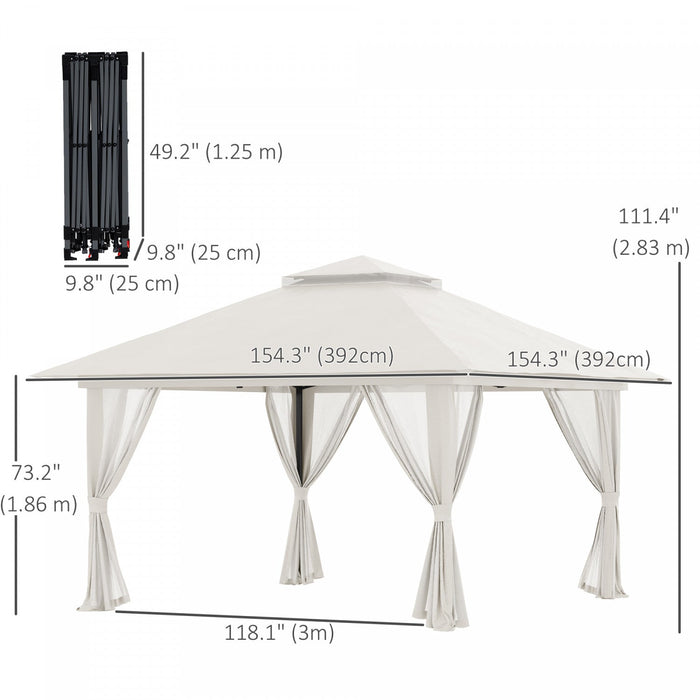 Outsunny 13' X 13' Pop Up Canopy With Mesh Sidewalls, Easy Up Canopy Tent Shelter With 2-tier Roof, 