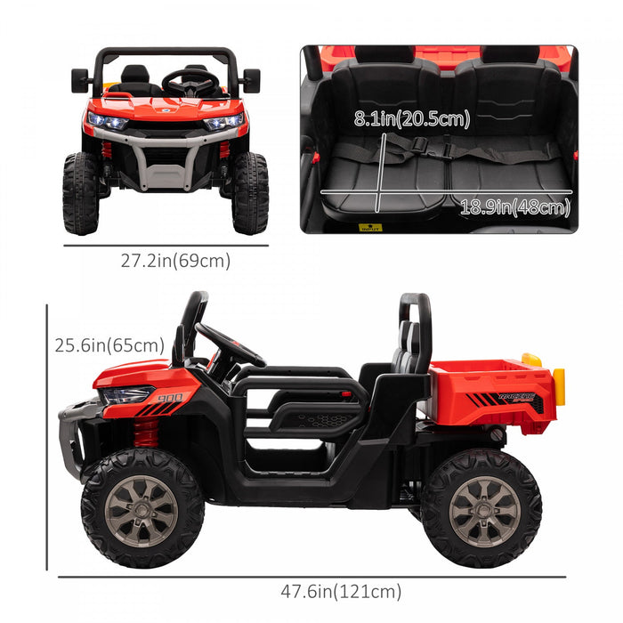 Aosom 12v Ride On Car With Electric Bucket, Two-seater Battery-powered Cars For Kids With Shovel, Re