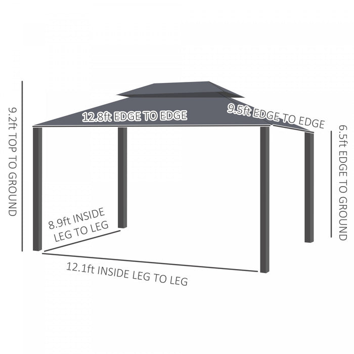 Outsunny 13' X 10' Outdoor Patio Gazebo Canopy With 2-tier Polyester Roof, Vented Mesh Sidewall & St