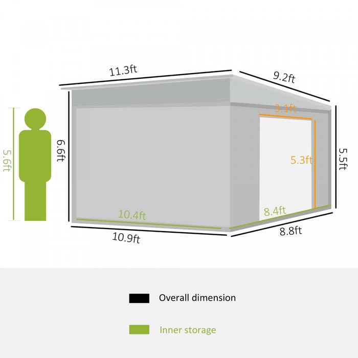 Outsunny 11.3' X 9.2' Steel Garden Storage Shed, Outdoor Metal Tool House With Double Sliding Doors 