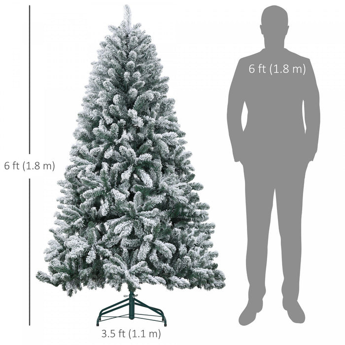 Homcom 6ft Flocked Artificial Christmas Tree With Metal Stand, Hinged Tips