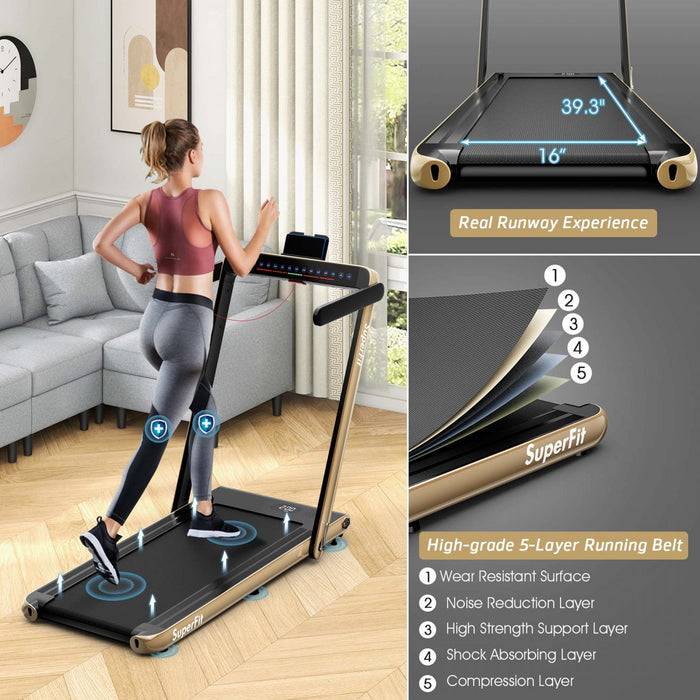 Superfit 2.25hp 2 In 1 Dual Display Folding Treadmill Jogging Machine W/app Control Yellow