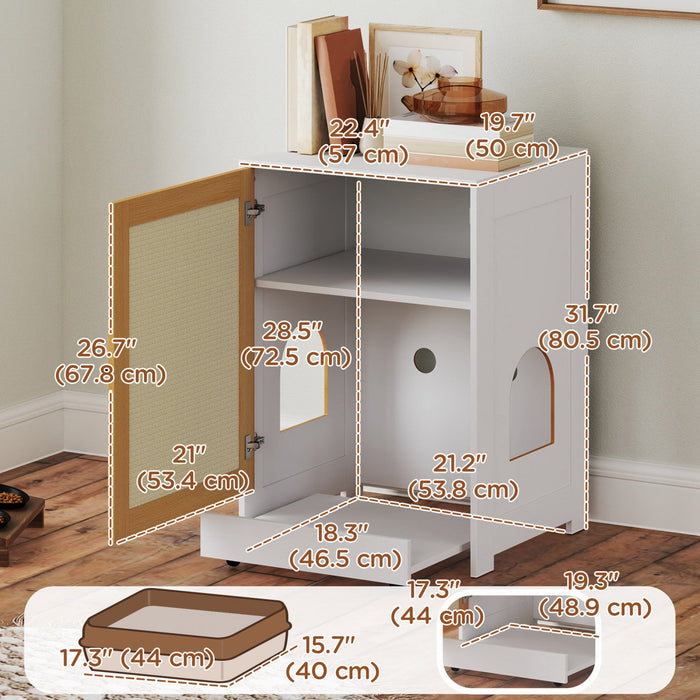 Pawhut Cat Litter Box Enclosure, Hidden Litter Box Furniture With Pull-out Tray, Indoor Cat Washroom