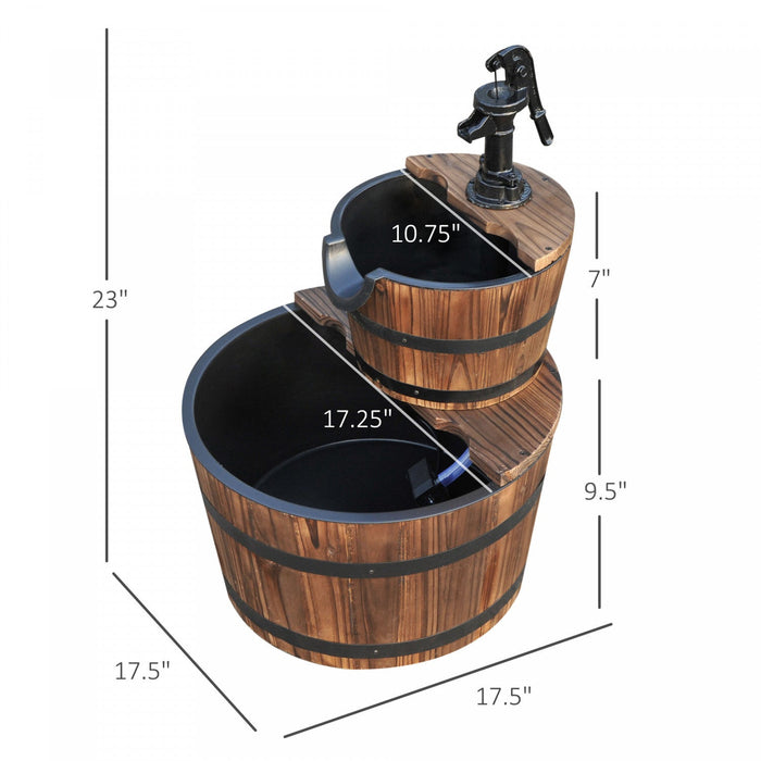 Outsunny 2-tier Wooden Barrel Water Fountain With Electric Pump, 23\" Tall Cascading Feature Outdoor 