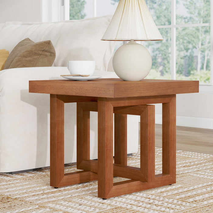 Ethan Rustic Solid Rubberwood End Table,Beige  