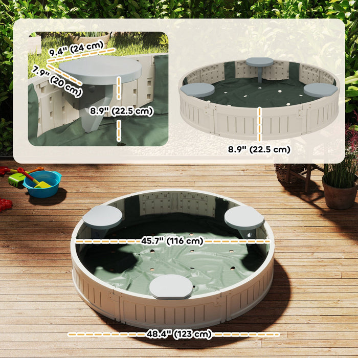 Outsunny Kids Sandbox With Cover, Sandbox Outdoor With Corner Seat, Easy Assembly, Play Sand Station
