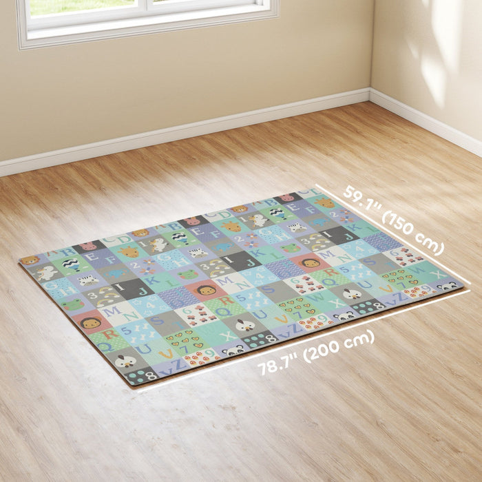 Qaba Baby Play Mat, 79" x 59" x 0.4", Foldable and Reversible Large Foam Playmat, Waterproof & Anti-Slip Portable Baby Floor Mat for Toddlers, Indoor Outdoor Use, Alphabet & Track