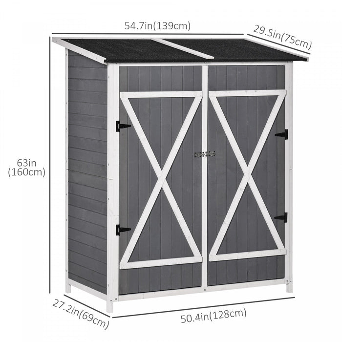 Outsunny 54.75''x29.5''x63'' Garden Storage Shed Asphalt Roof Wooden Timber Double Door Utility Stor