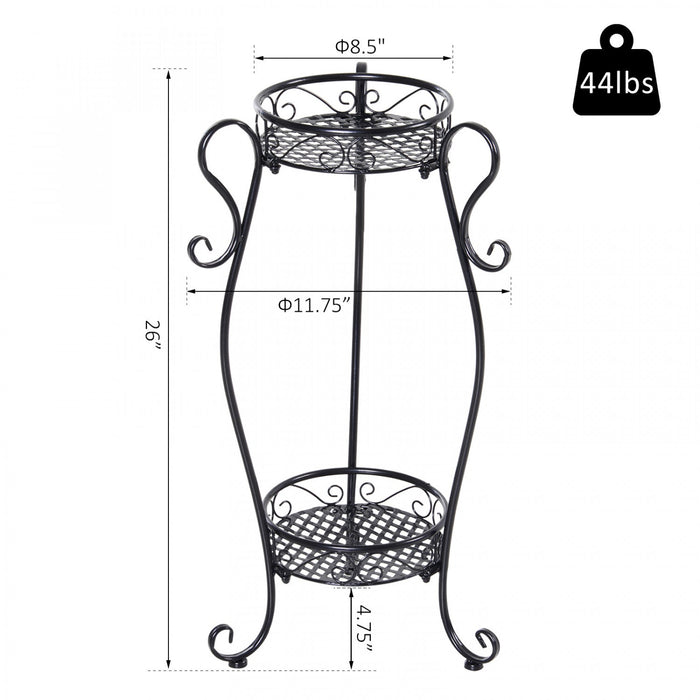 Outsunny 2-tier Flower Pot Stand, Freestanding Plant Display Rack Indoor Outdoor, Metal Plant Stand,