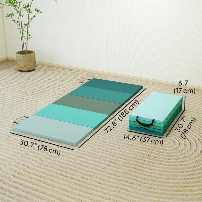 Soozier 6ft Folding Gymnastics Mat with Carry Handles, Mixed Green