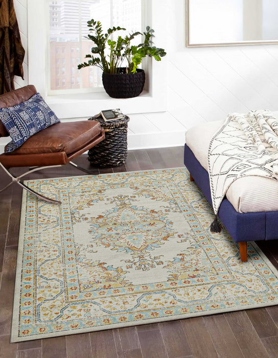 Esme Traditional 9'3\" x 11'10\" Area Rug in Ivory Indoor Area Rug 